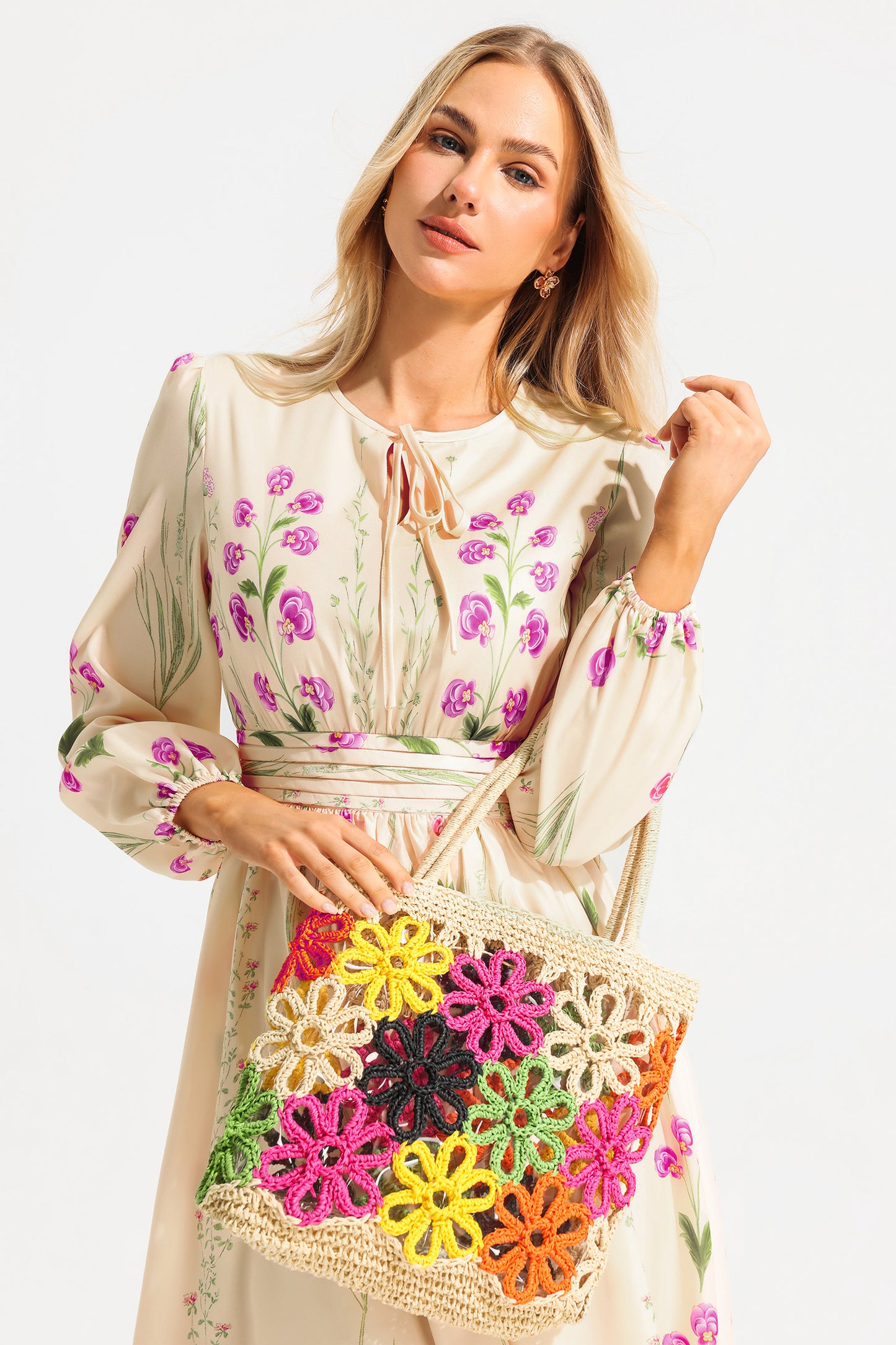 Floral Straw Woven Shoulder Bag