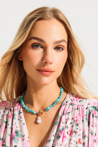 Faux Baroque Pearl Turquoise Necklace