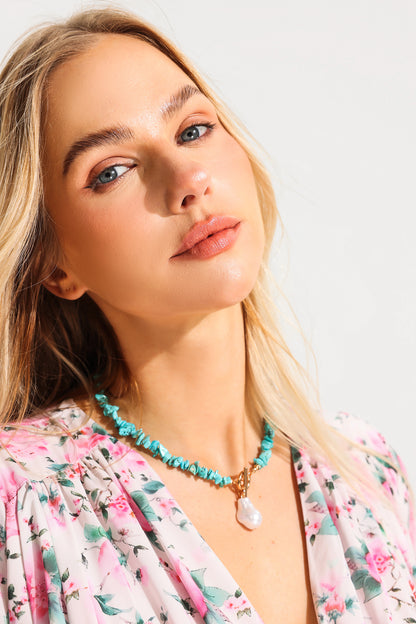 Faux Baroque Pearl Turquoise Necklace