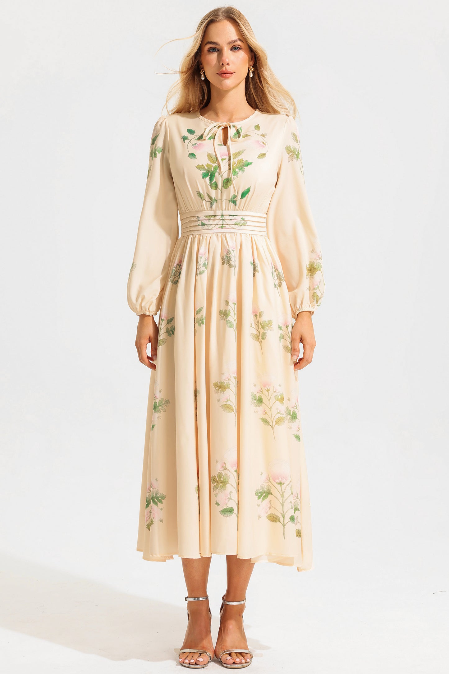 Floral Round Neck Long Sleeve Maxi Dress