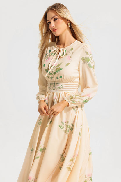 Floral Round Neck Long Sleeve Maxi Dress