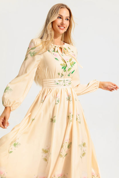 Floral Round Neck Long Sleeve Maxi Dress