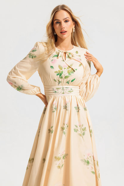 Floral Round Neck Long Sleeve Maxi Dress