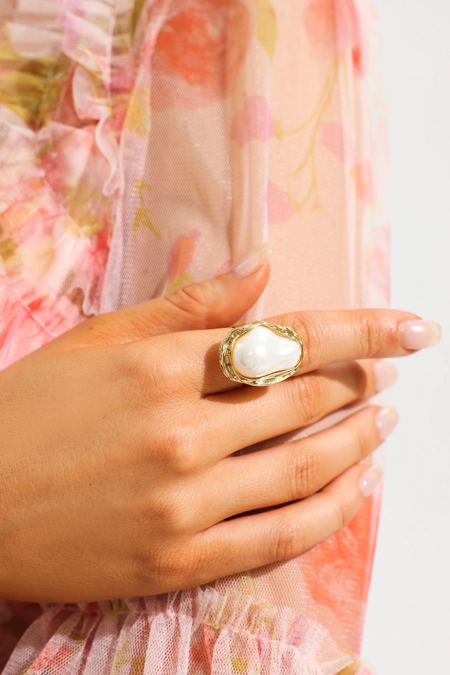 Geometric Irregular Faux Pearl Ring