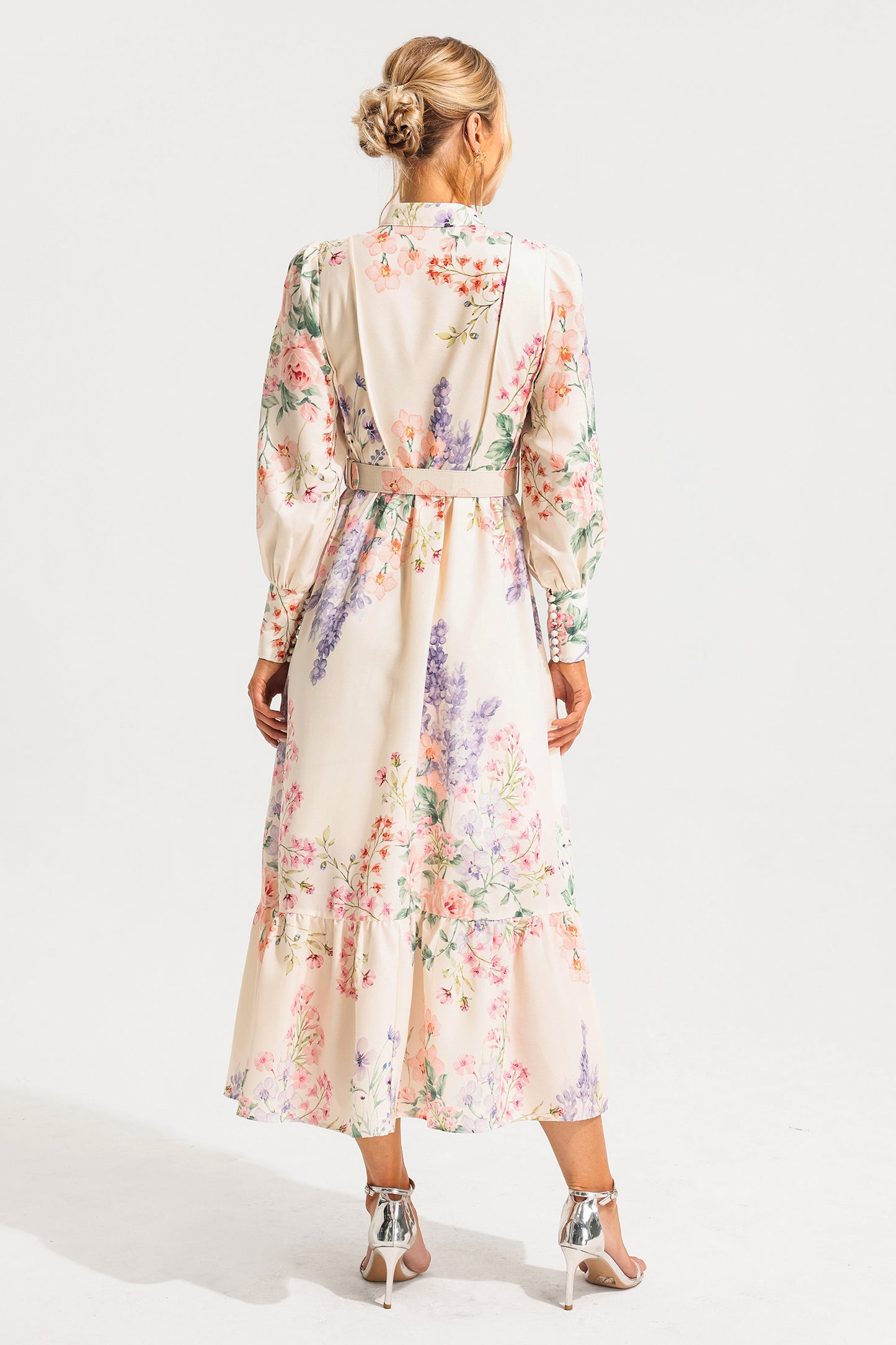 Floral Long Sleeve Maxi Dress With Belt