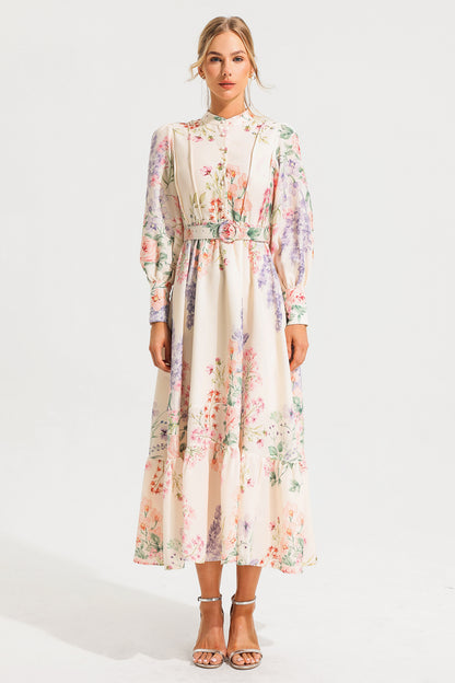 Floral Long Sleeve Maxi Dress With Belt