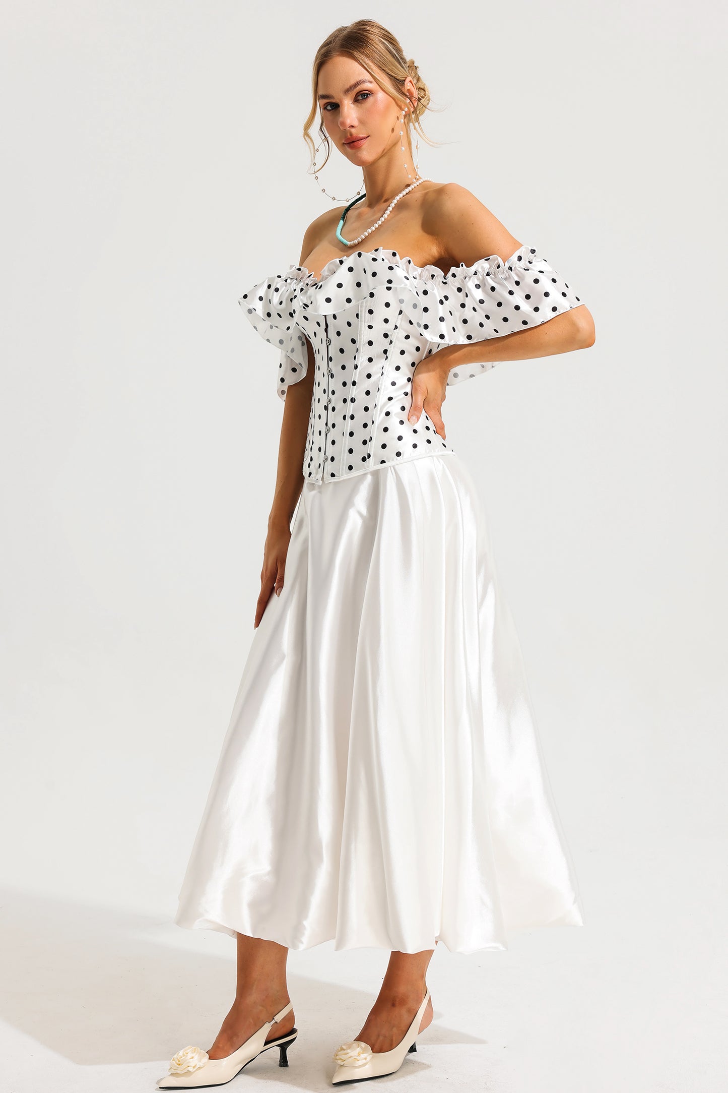 Polka Dot Off-Shoulder Corset