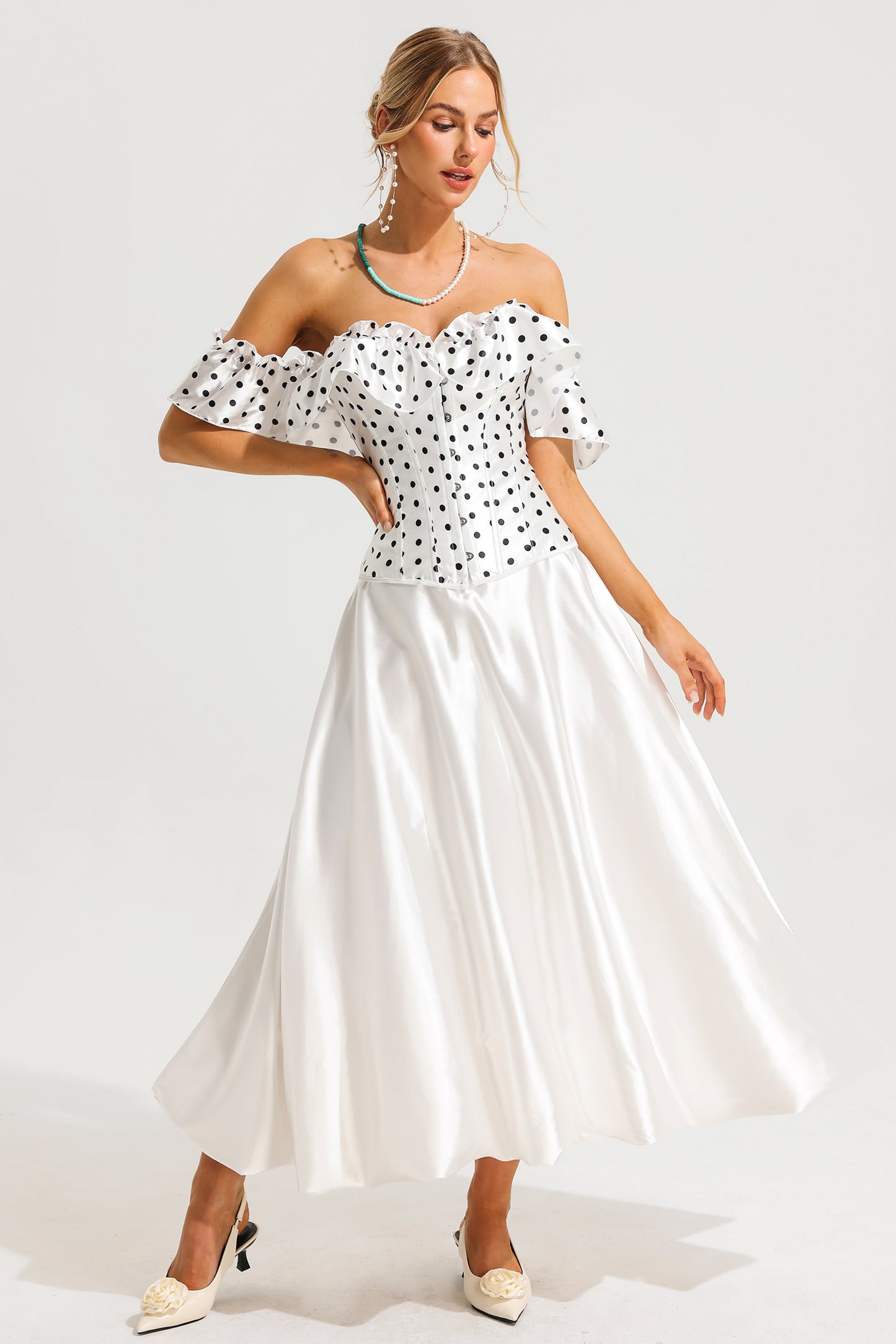 Polka Dot Off-Shoulder Corset