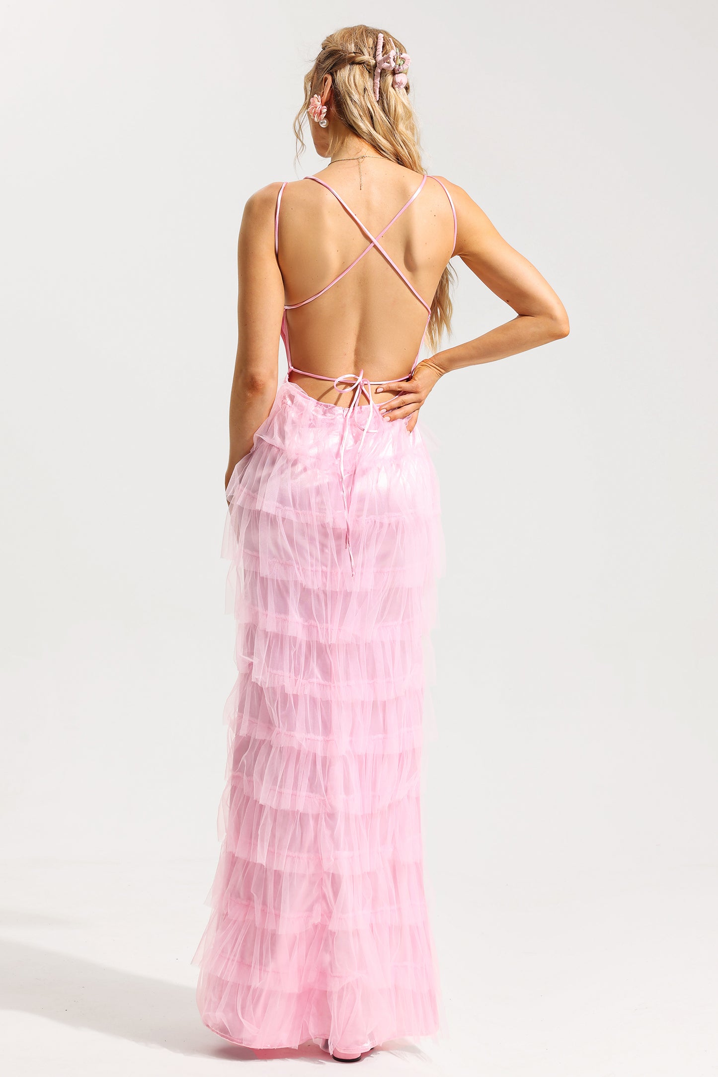 Lace Up Ruffle Sleeveless Maxi Dress