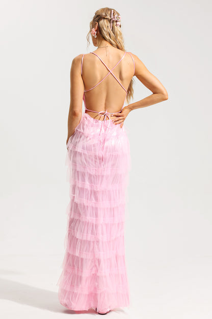Lace Up Ruffle Sleeveless Maxi Dress