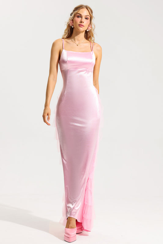 Lace Up Ruffle Sleeveless Maxi Dress