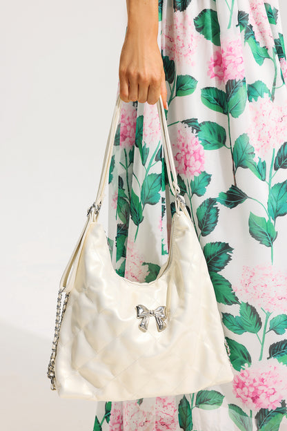 Solid Faux Leather Bow Bag
