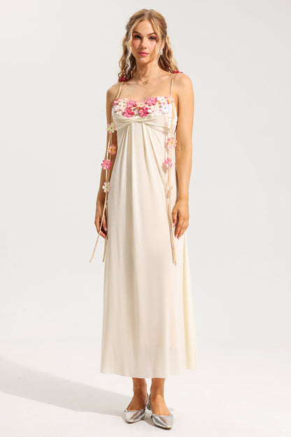 3D Floral Mesh Sleeveless Midi Dress