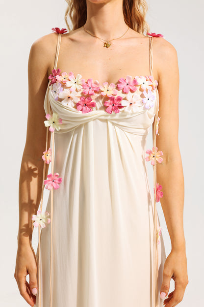 3D Floral Mesh Sleeveless Midi Dress