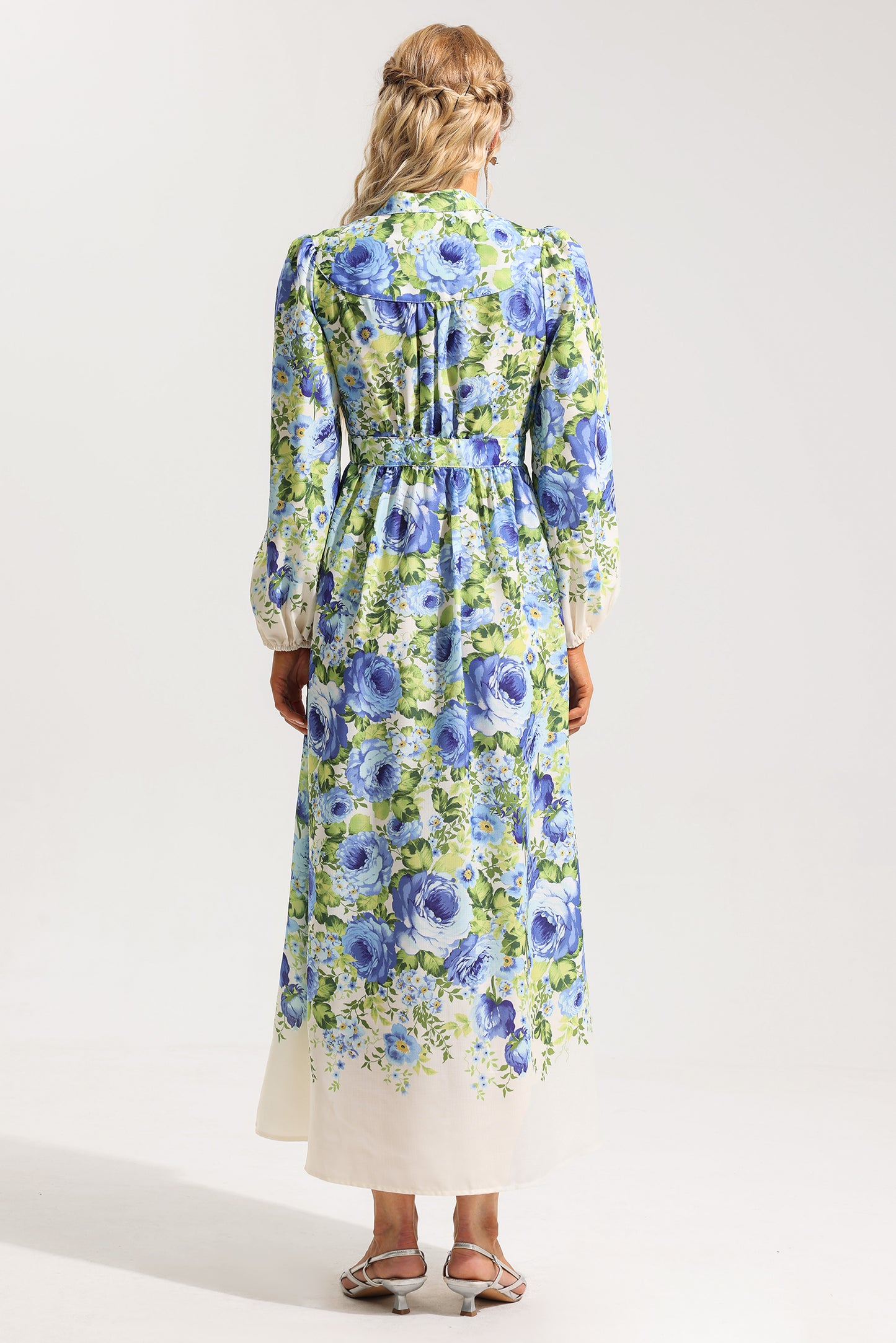 Floral Bottom Lantern Sleeve Midi Dress