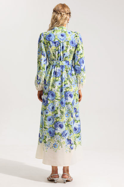 Floral Bottom Lantern Sleeve Midi Dress