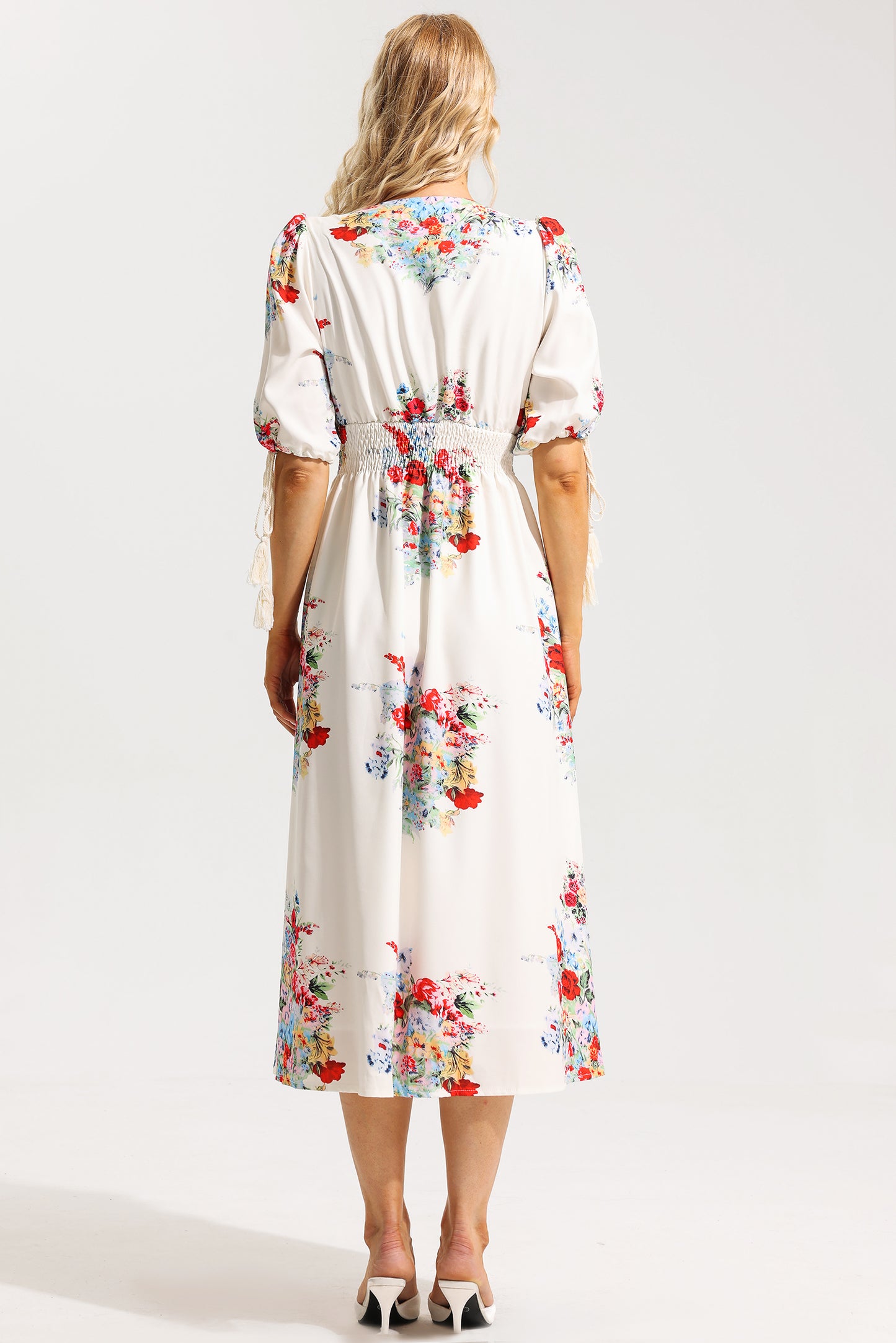 Floral Bottom Puff Sleeve Midi Dress