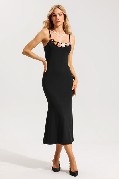 3D Floral Knit Sleeveless Midi Dress