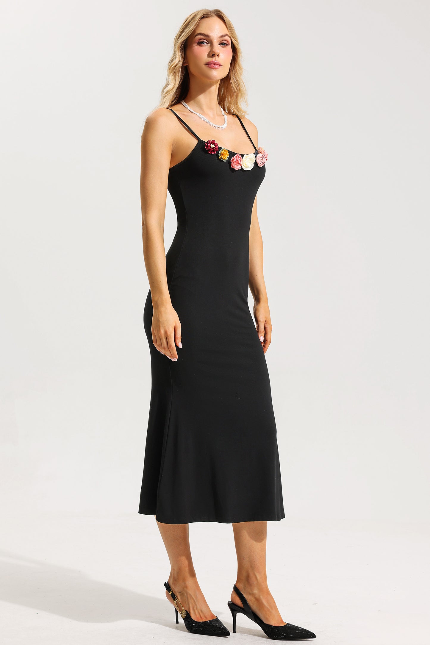 3D Floral Knit Sleeveless Midi Dress