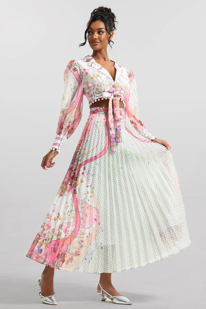 Floral Long Sleeve Top & High Waist Skirt Set