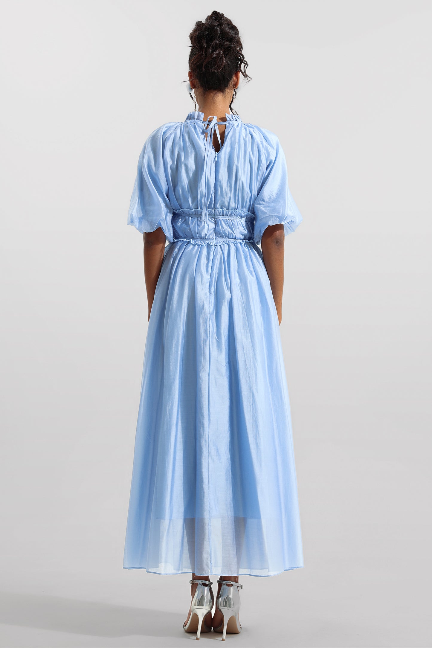 Chiffon Raglan Sleeve Frill Midi Dress