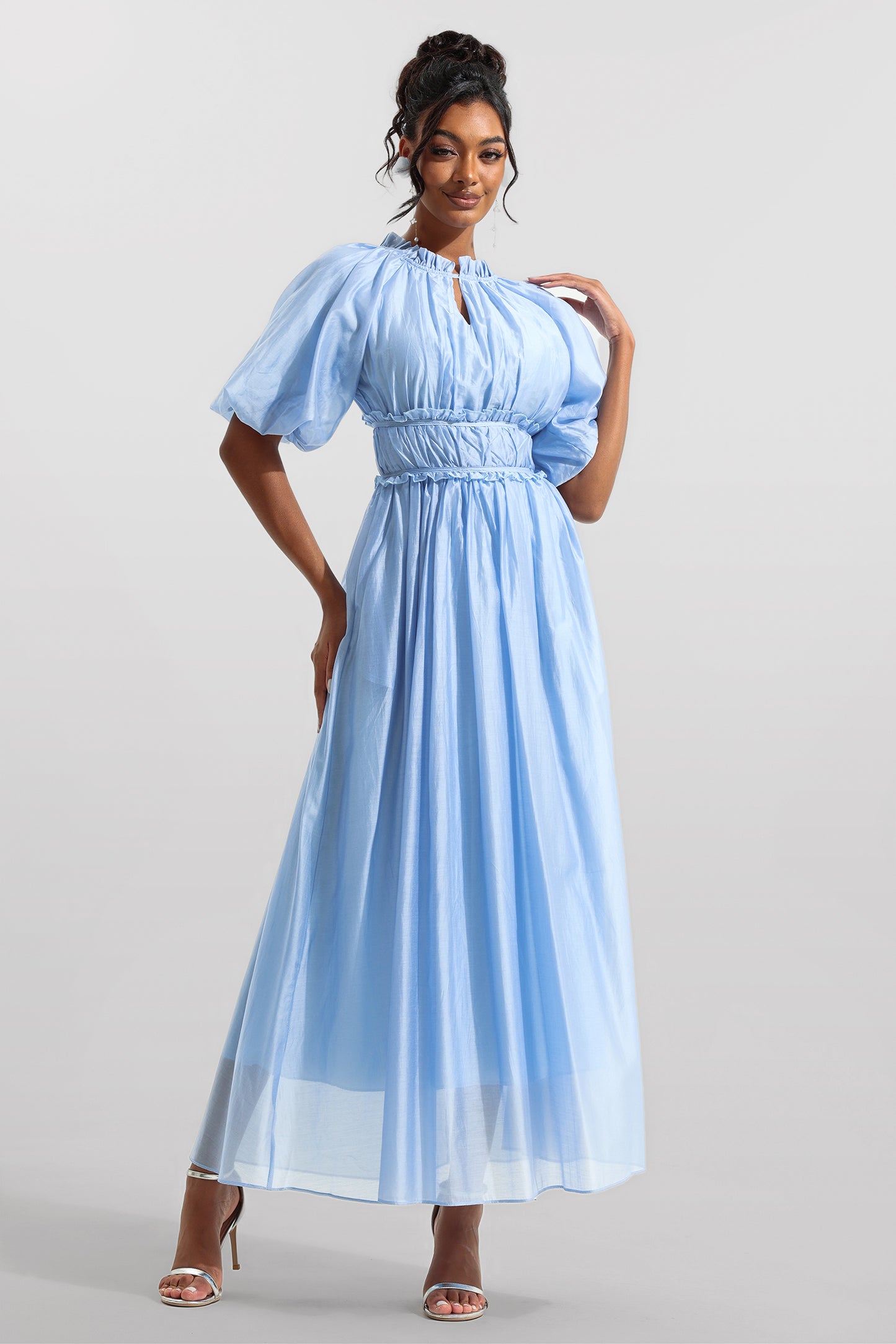 Chiffon Raglan Sleeve Frill Midi Dress