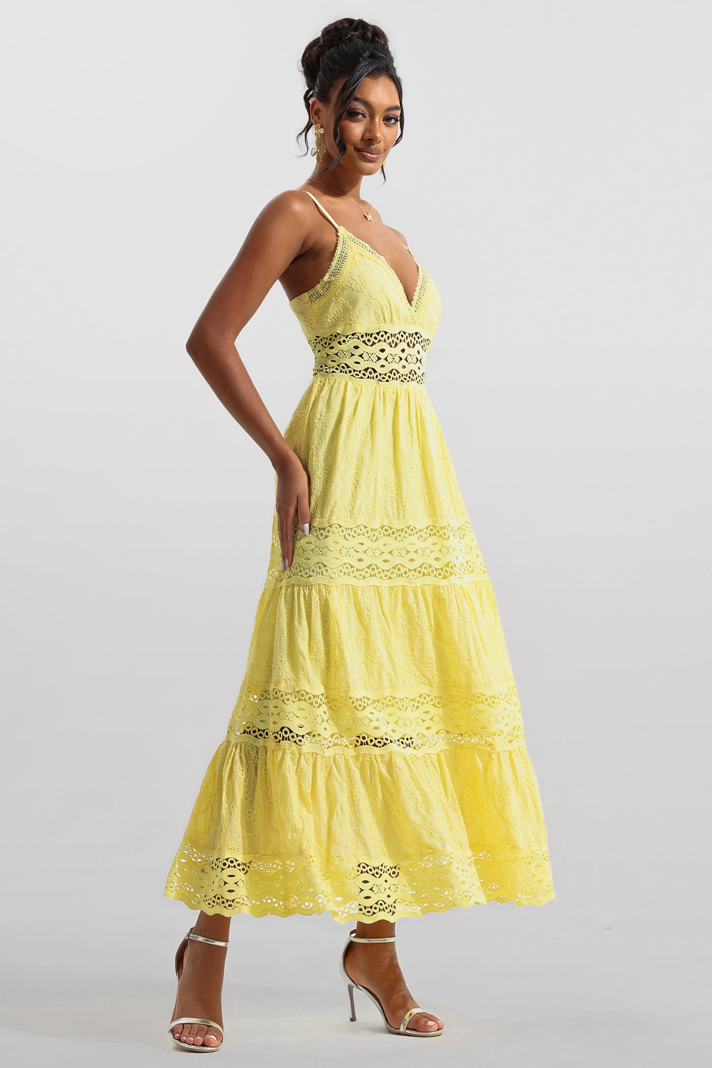 Solid Lace Sleeveless Midi Dress