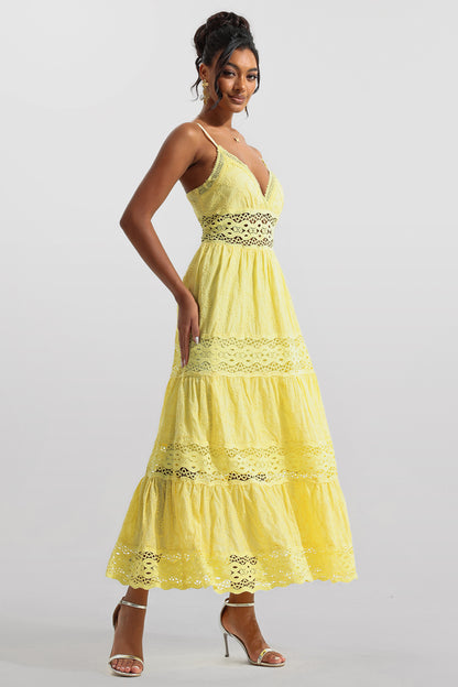 Solid Lace Sleeveless Midi Dress