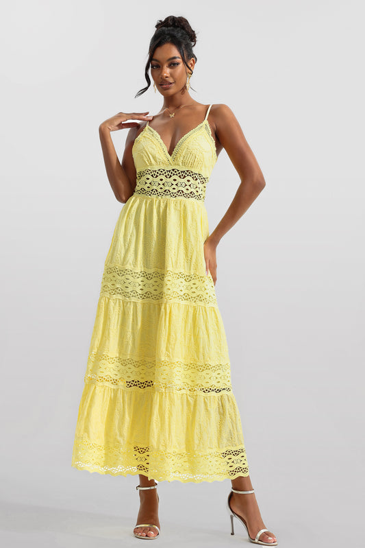 Solid Lace Sleeveless Midi Dress