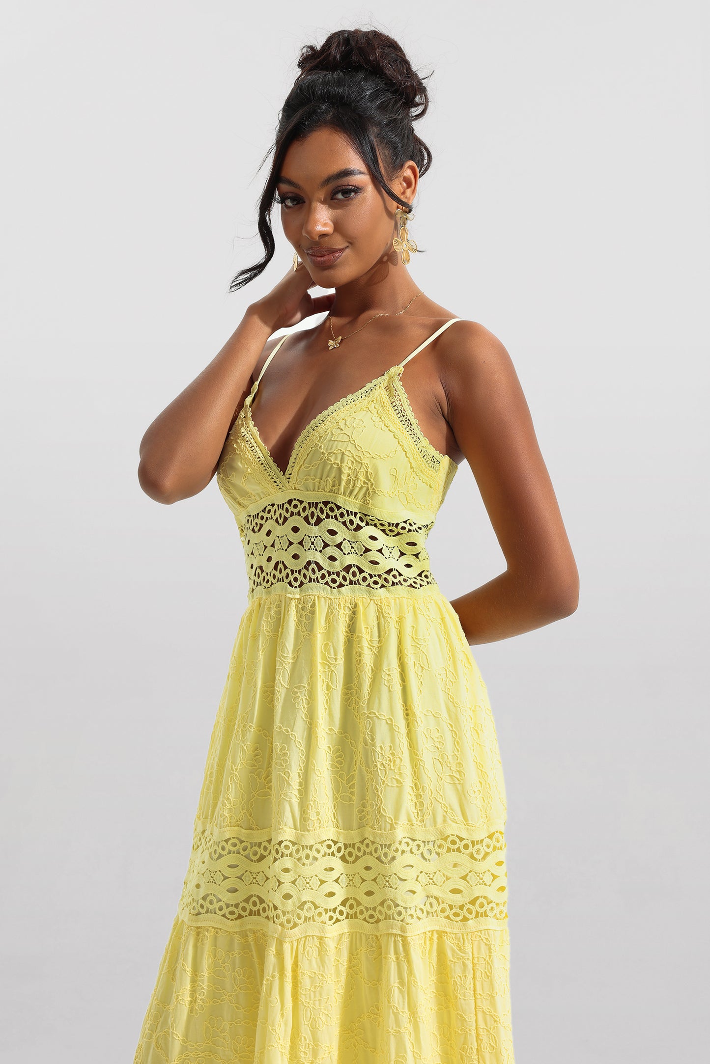 Solid Lace Sleeveless Midi Dress