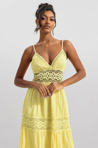 Solid Lace Sleeveless Midi Dress