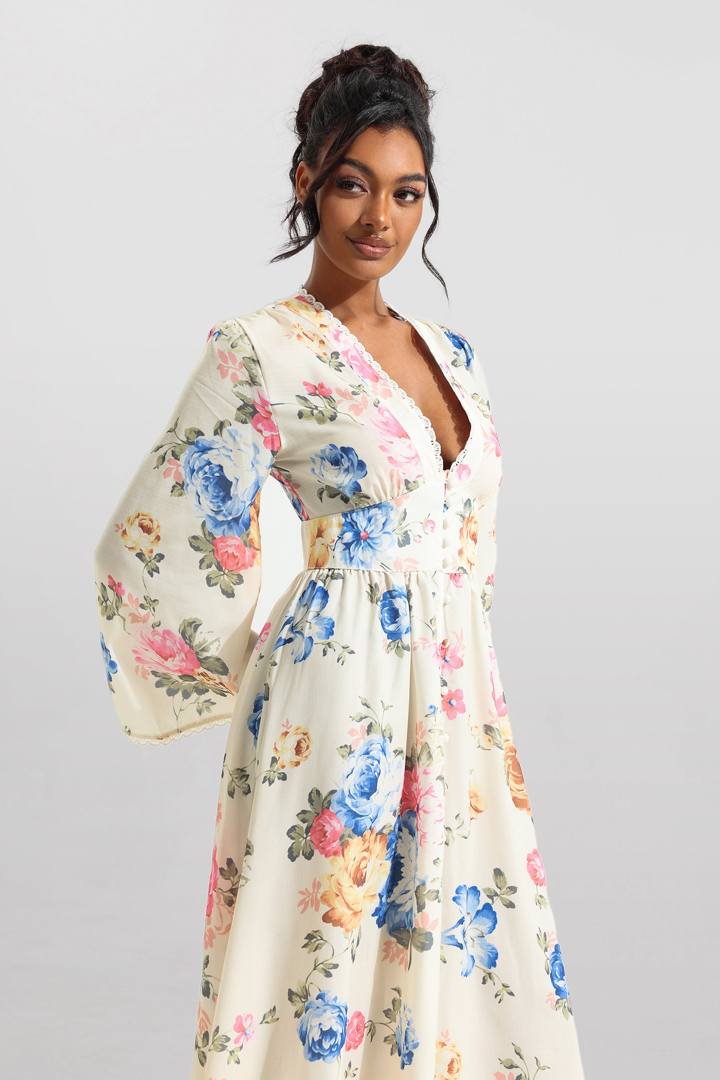 Floral Lace Bottom Midi Dress