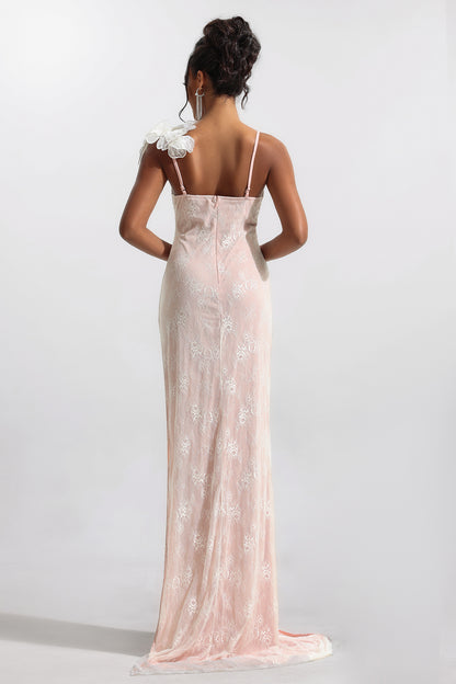 Lace 3D Floral Split Sleeveless Maxi Dress