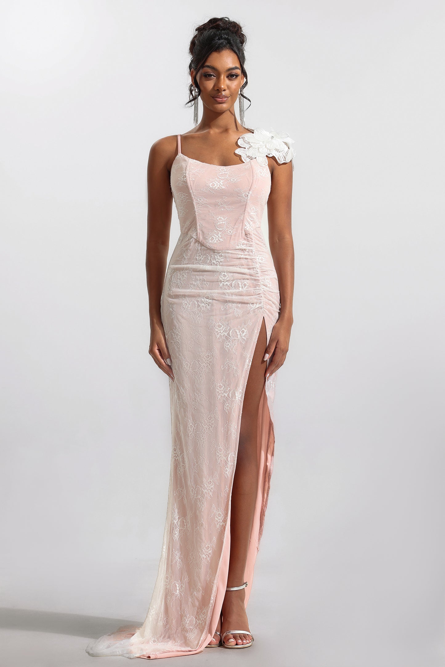 Lace 3D Floral Split Sleeveless Maxi Dress