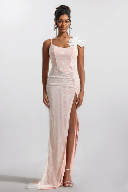 Lace 3D Floral Split Sleeveless Maxi Dress