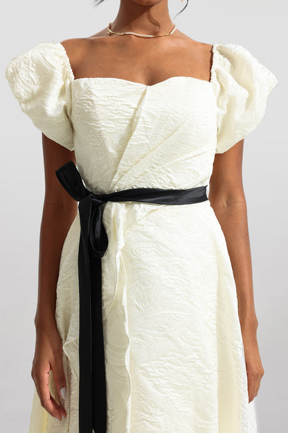 Jacquard Puff Sleeve Midi Dress