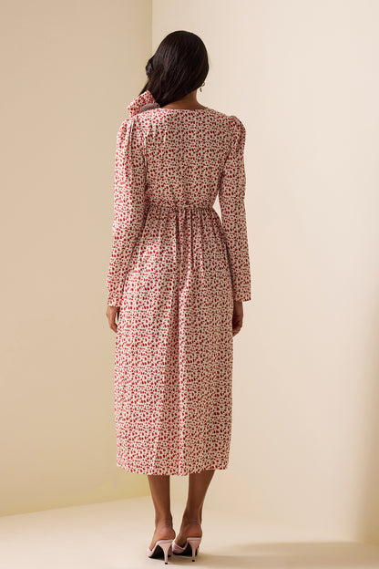 3D Floral Long Sleeve Split Midi Dress