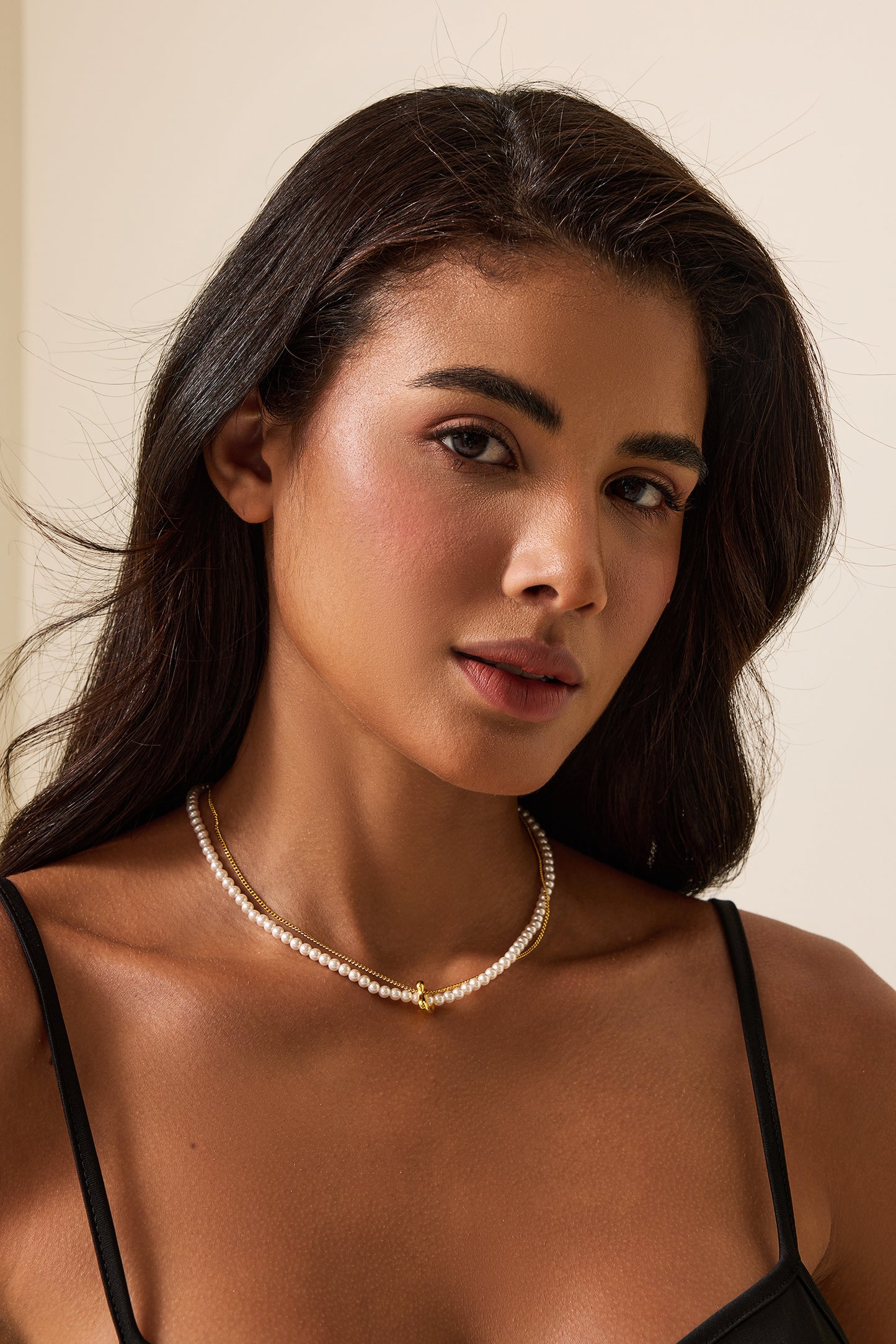 Faux Pearl Heart Double layered Necklace