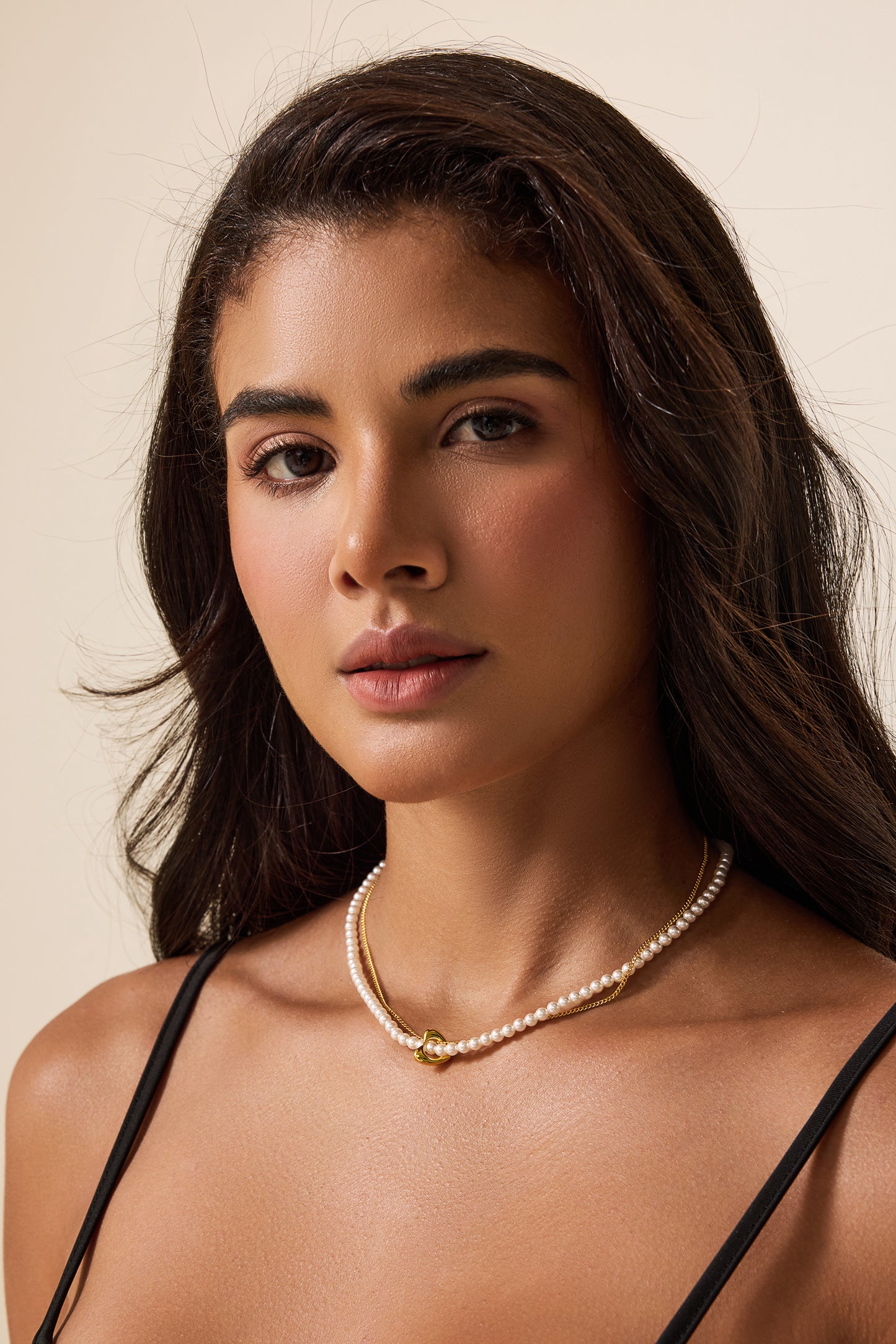 Faux Pearl Heart Double layered Necklace