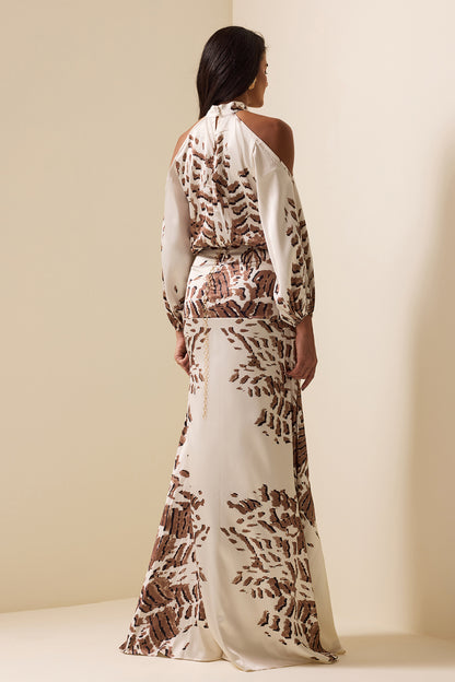 Abstract Print Cut-Out Puff Sleeve Maxi Dress