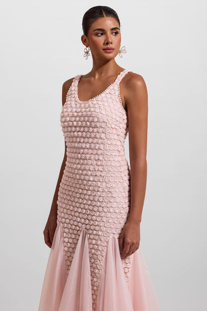 Embroidered Splicing Sleeveless Midi Dress
