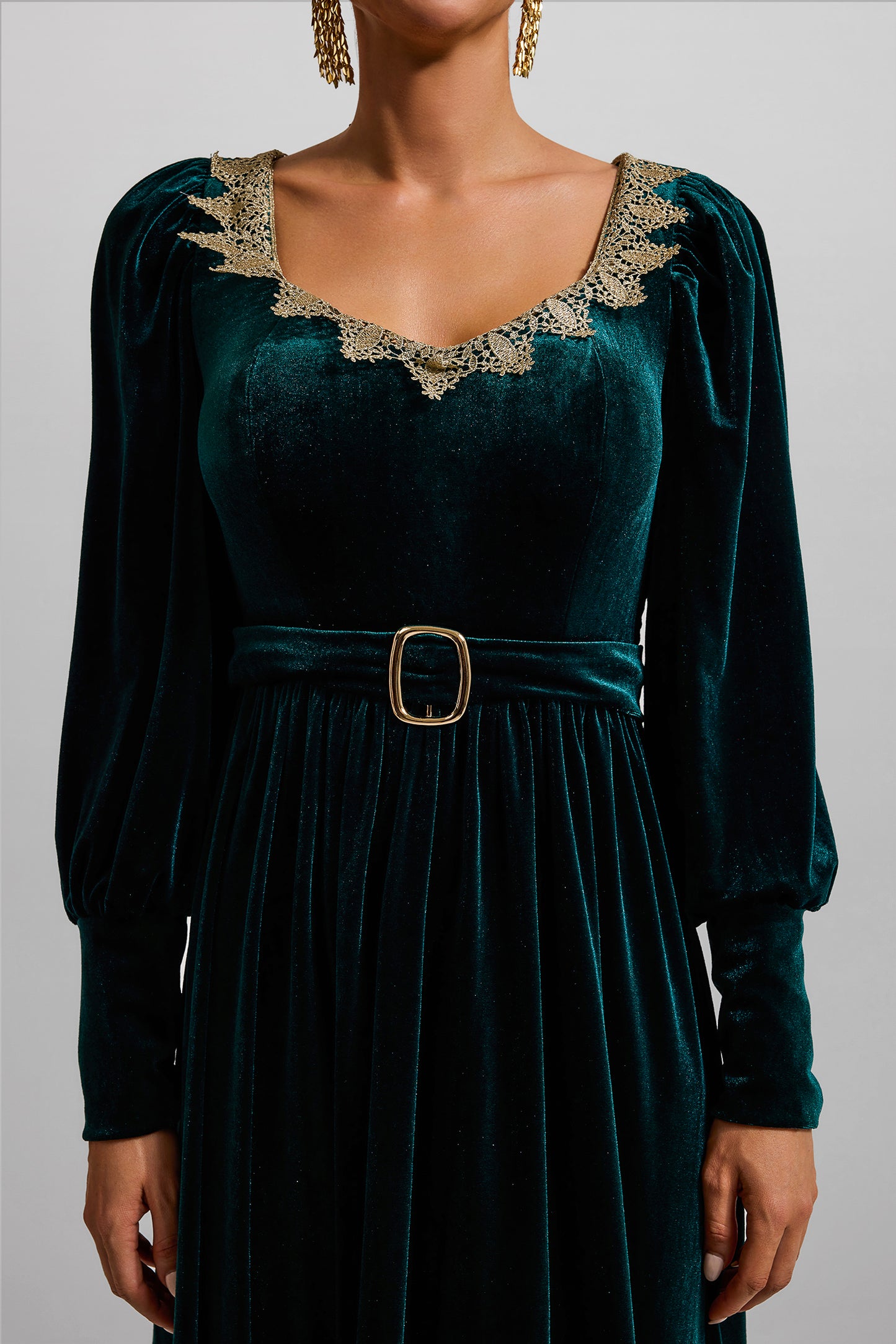 Solid Velvet Lantern Sleeve Maxi Dress