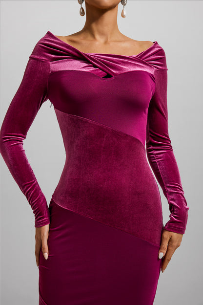 Velvet Splicing Off-Shoulder Midi Dress