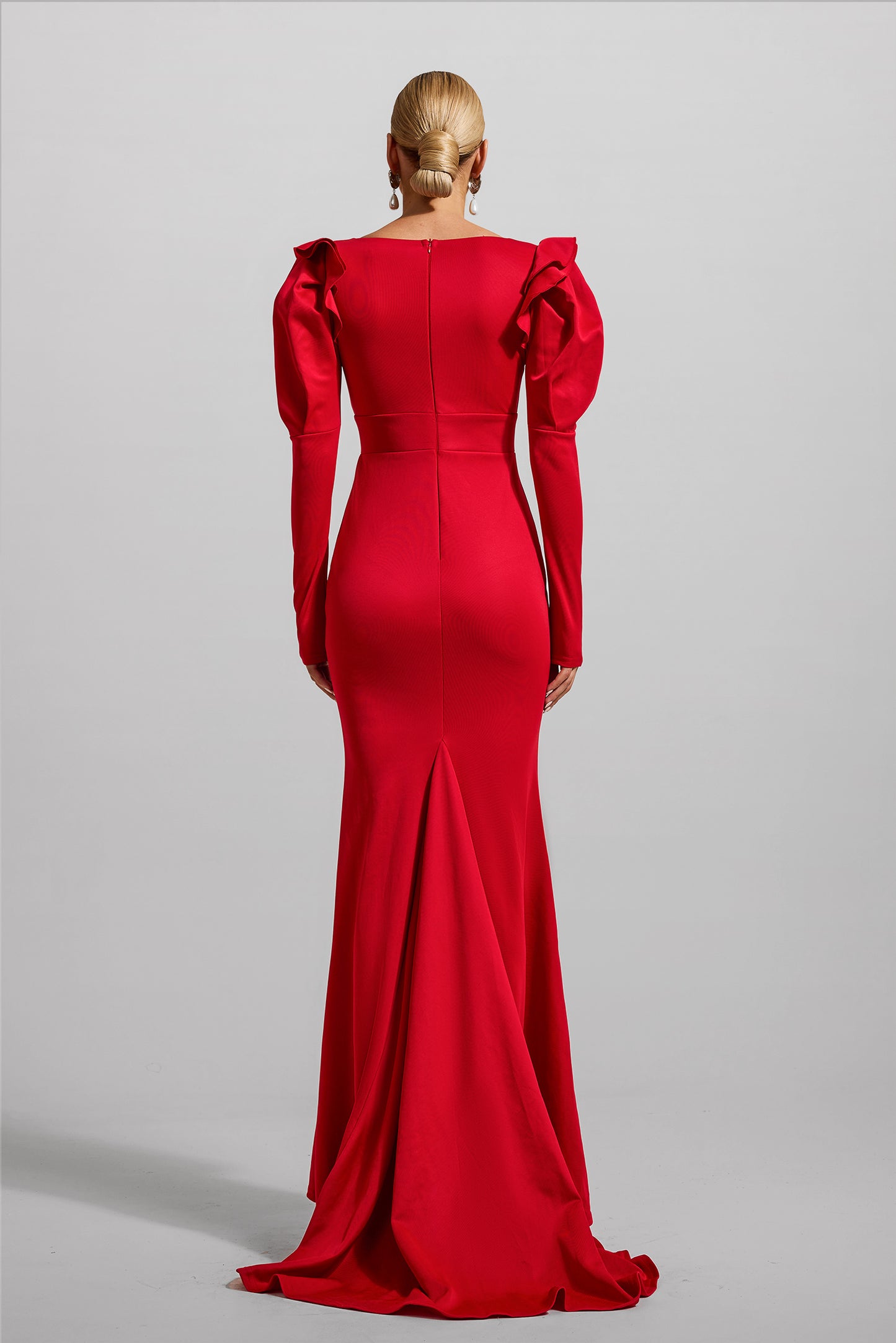 Jersey Solid V-Neck Frill Maxi Dress