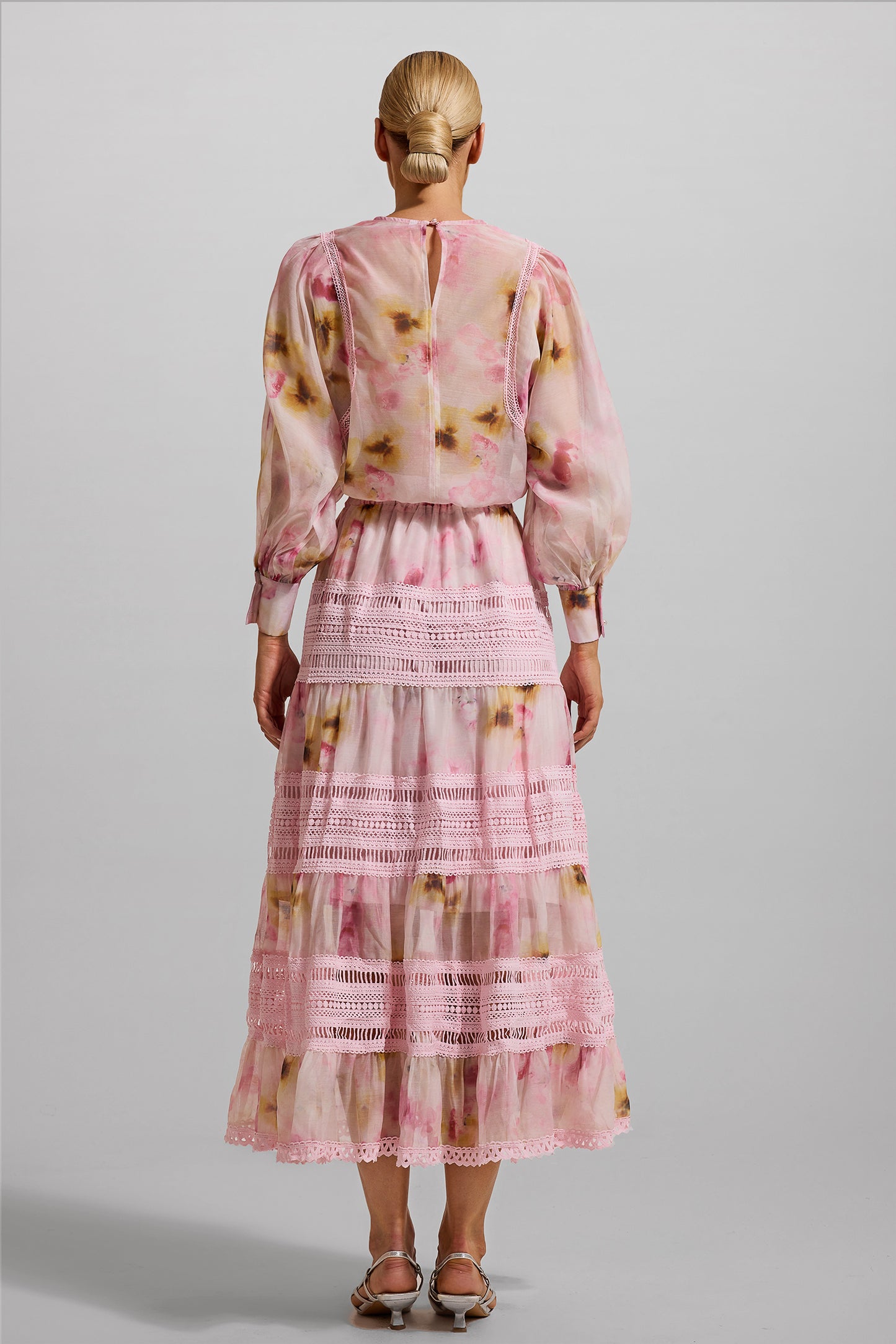 Floral Round Neck Long Sleeve Top & High Waist Midi Skirt Set