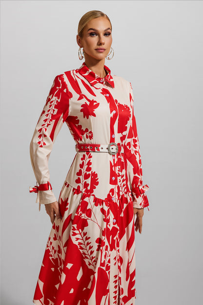 Floral Lace Up Midi Dress With Belt