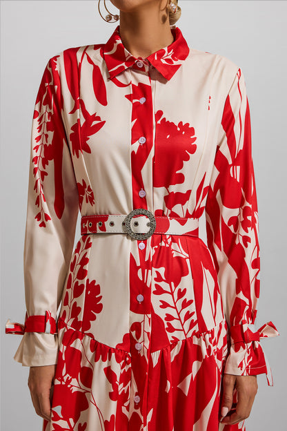 Floral Lace Up Midi Dress With Belt