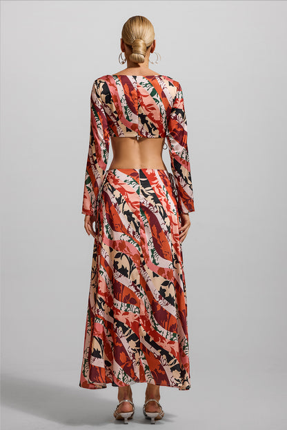 Floral Cut-Out Long Sleeve Midi Dress