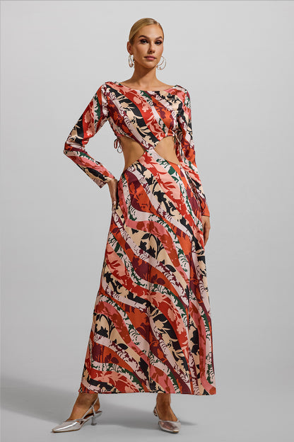 Floral Cut-Out Long Sleeve Midi Dress