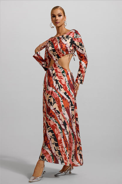 Floral Cut-Out Long Sleeve Midi Dress